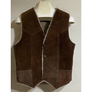 Vintage Carroll Suede Leather Vest Adult L Brown Sherpa Cowboy Ranch  Western F